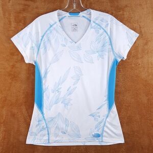 THE NORTH FACE Top Womens Medium Blue White Pullover VNeck Gym Vapor Wick